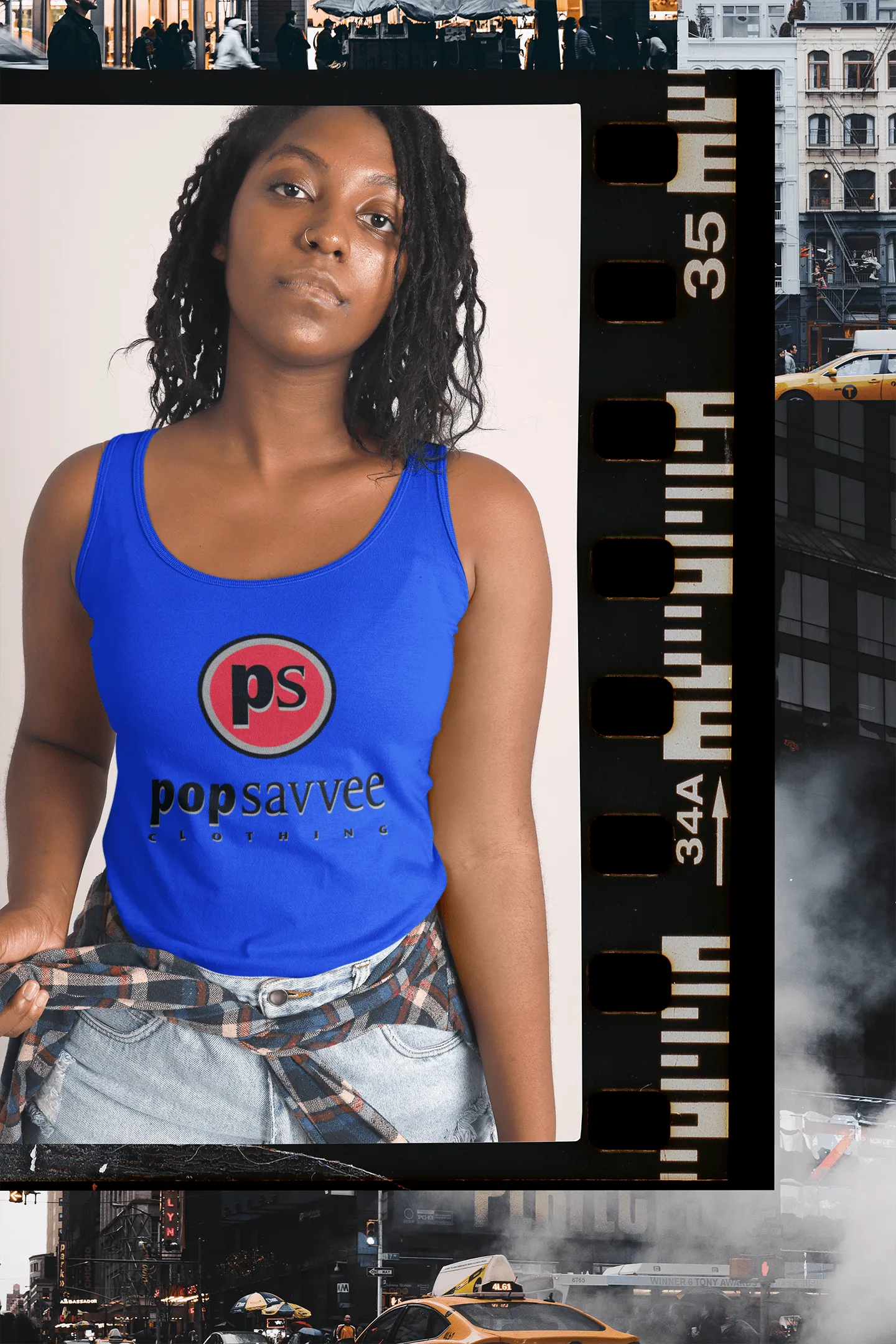 100% Ringspun Cotton Tank Top w/ Red “Pop Savvee Clothing" Logo
