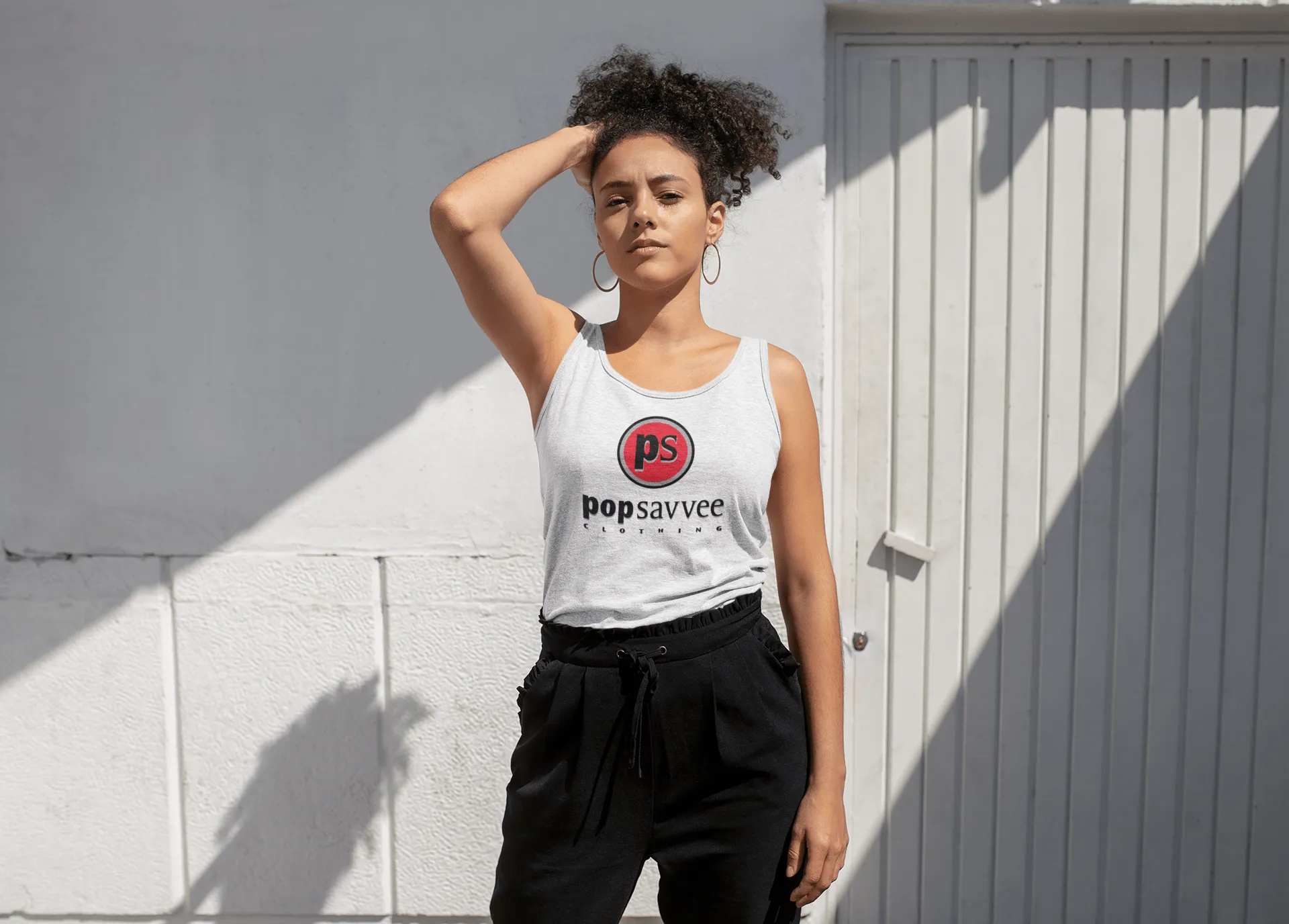 100% Ringspun Cotton Tank Top w/ Red “Pop Savvee Clothing" Logo