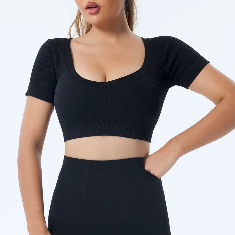mondmi Ribbed Seamless Long-Sleeve Yoga Set for Women, featuring a Yoga Tank Top and Integrated Yoga Pants, Fitness Leggings B02