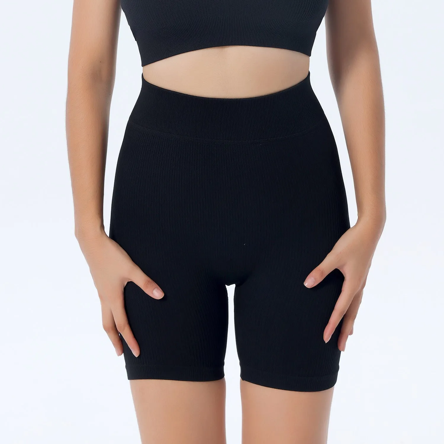 mondmi Ribbed Seamless Long-Sleeve Yoga Set for Women, featuring a Yoga Tank Top and Integrated Yoga Pants, Fitness Leggings B02