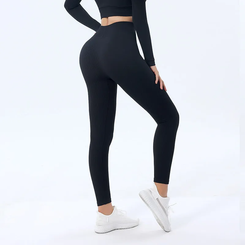 mondmi Ribbed Seamless Long-Sleeve Yoga Set for Women, featuring a Yoga Tank Top and Integrated Yoga Pants, Fitness Leggings B02
