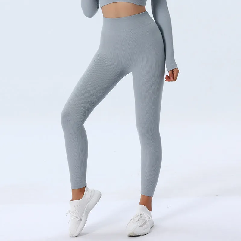 mondmi Ribbed Seamless Long-Sleeve Yoga Set for Women, featuring a Yoga Tank Top and Integrated Yoga Pants, Fitness Leggings B02