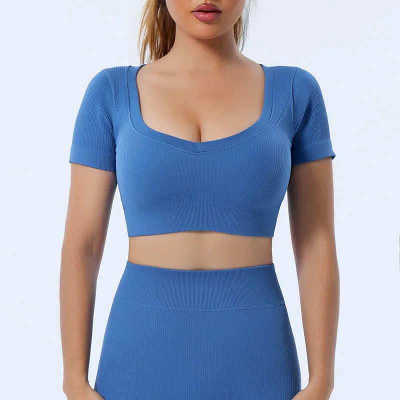 mondmi Ribbed Seamless Long-Sleeve Yoga Set for Women, featuring a Yoga Tank Top and Integrated Yoga Pants, Fitness Leggings B02