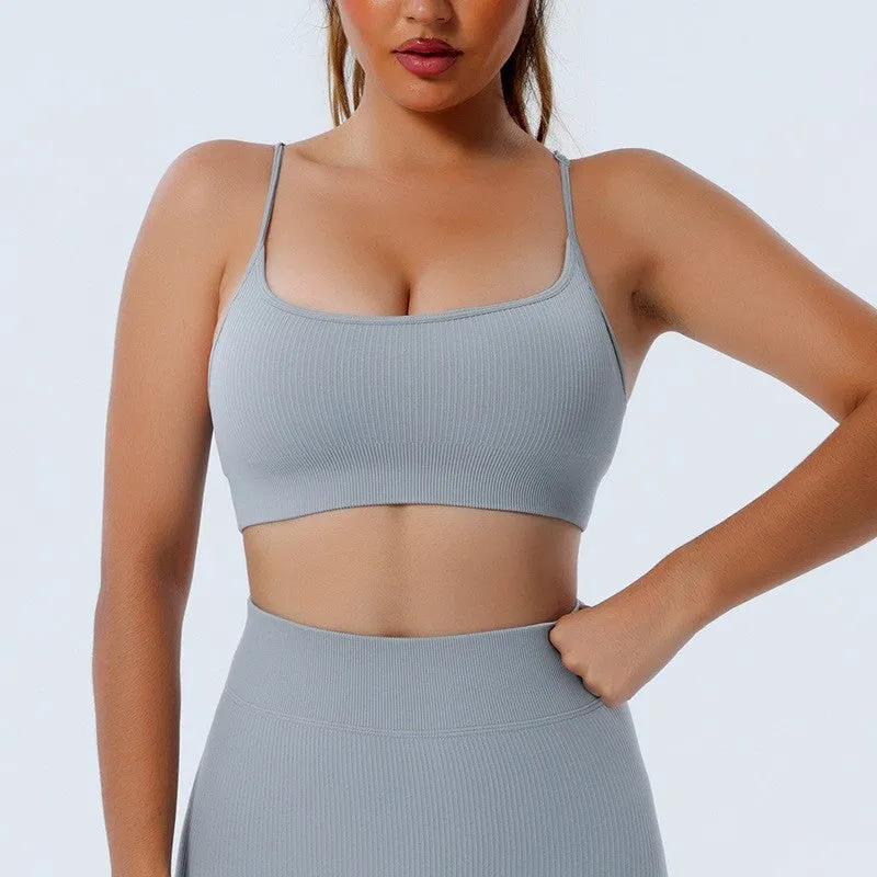 mondmi Ribbed Seamless Long-Sleeve Yoga Set for Women, featuring a Yoga Tank Top and Integrated Yoga Pants, Fitness Leggings B02