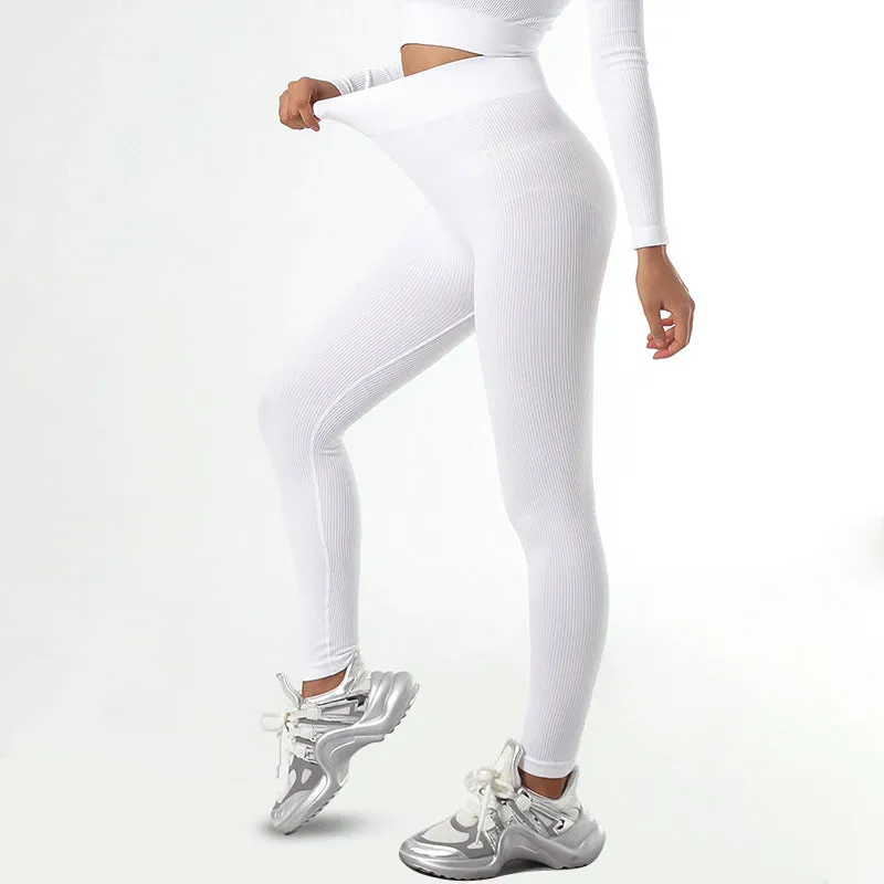 mondmi Ribbed Seamless Long-Sleeve Yoga Set for Women, featuring a Yoga Tank Top and Integrated Yoga Pants, Fitness Leggings B02