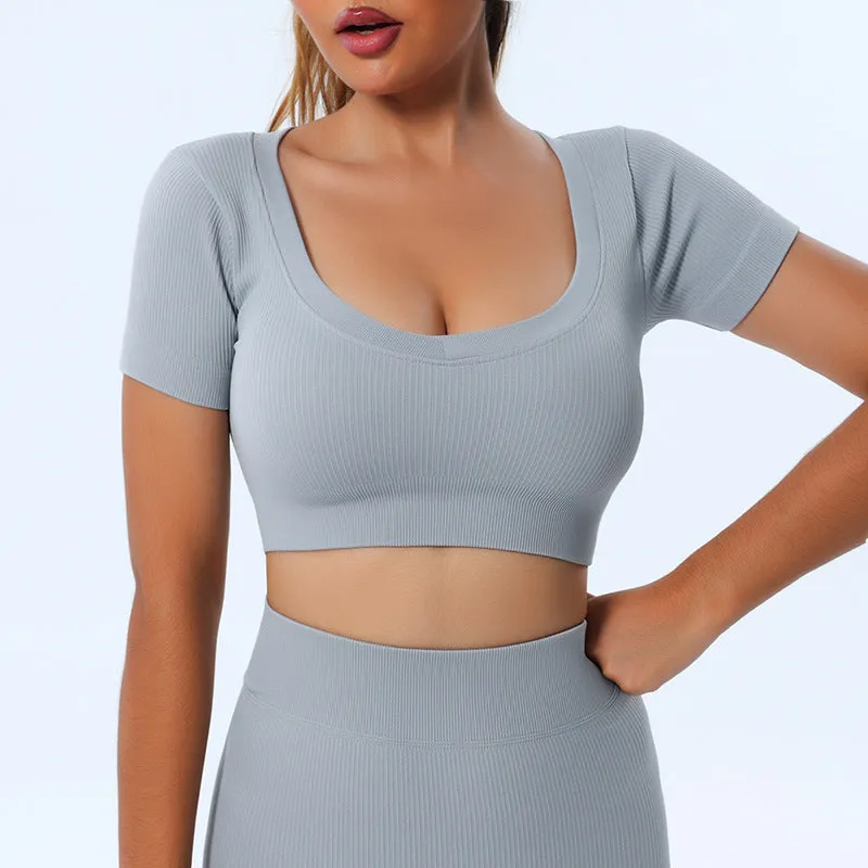 mondmi Ribbed Seamless Long-Sleeve Yoga Set for Women, featuring a Yoga Tank Top and Integrated Yoga Pants, Fitness Leggings B02